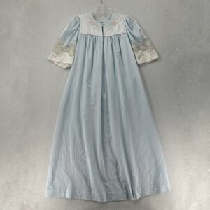 Sara Beth Long Nightgown Floral Embroidery Lace Trim White Satin‎ Sheer Sleeves
